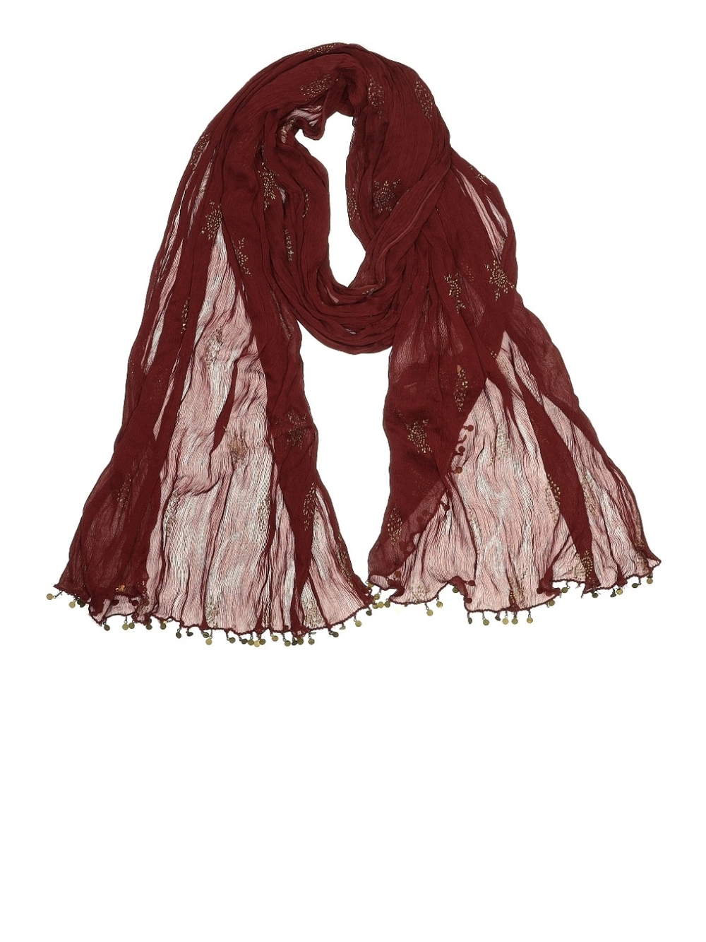 Women's Burgundy Beaded Fringe Scarf